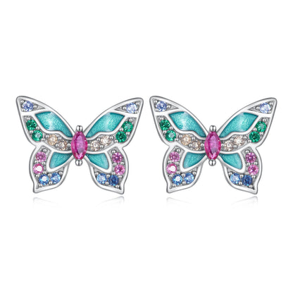 Sterling Silver Enamel and Cubic Zirconia Earrings