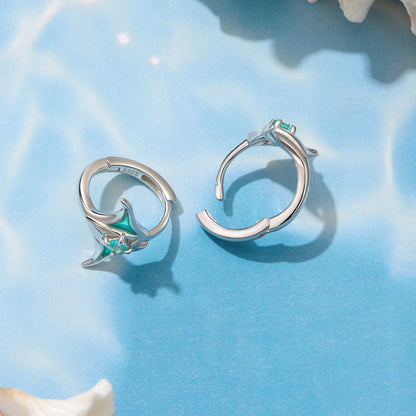 White Gold Plated Enamel and Glass Hoop Earrings