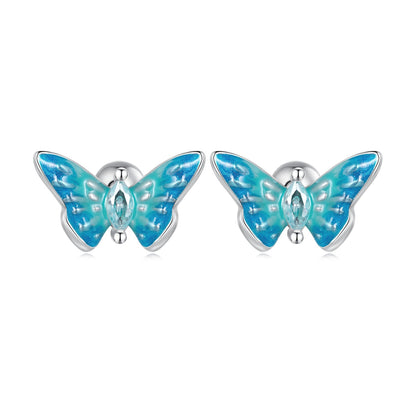 Sterling Silver Enamel and Cubic Zirconia Earrings