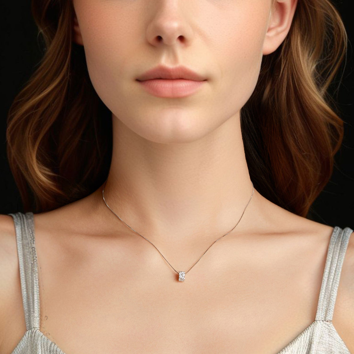 Sterling Silver White Gold Plated Moissanite Necklace