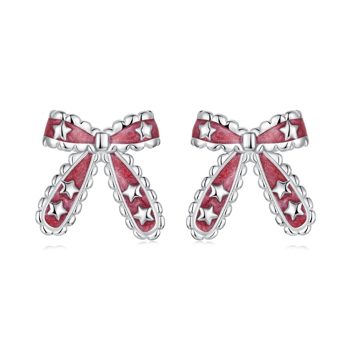 Sterling Silver White Gold Plated Enamel Earrings