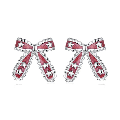 Sterling Silver White Gold Plated Enamel Earrings