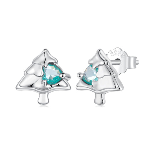 Sterling Silver White Gold Plated Transparent Glass Earrings