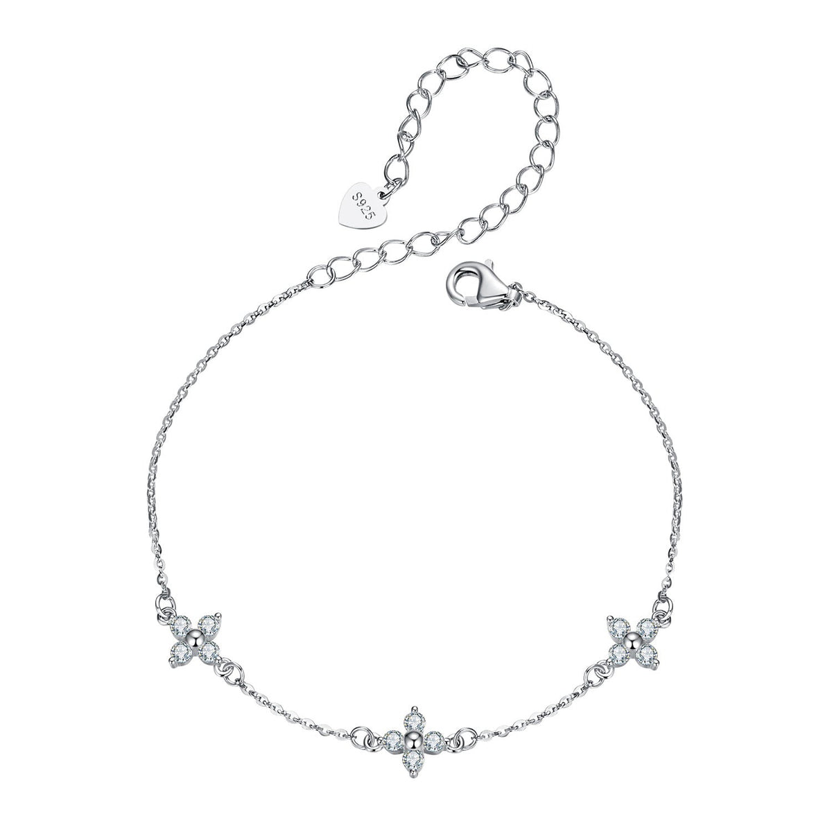 Sterling Silver & White Gold Plated Moissanite Bracelet