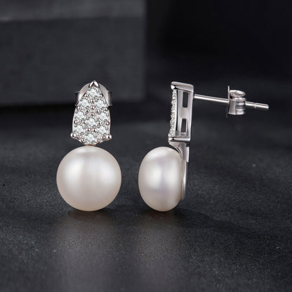 Sterling Silver Moissanite & Freshwater Pearl Earrings