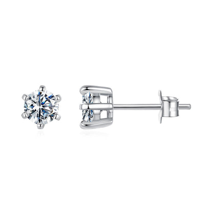 Sterling Silver White Gold Plated Moissanite Stud Earrings