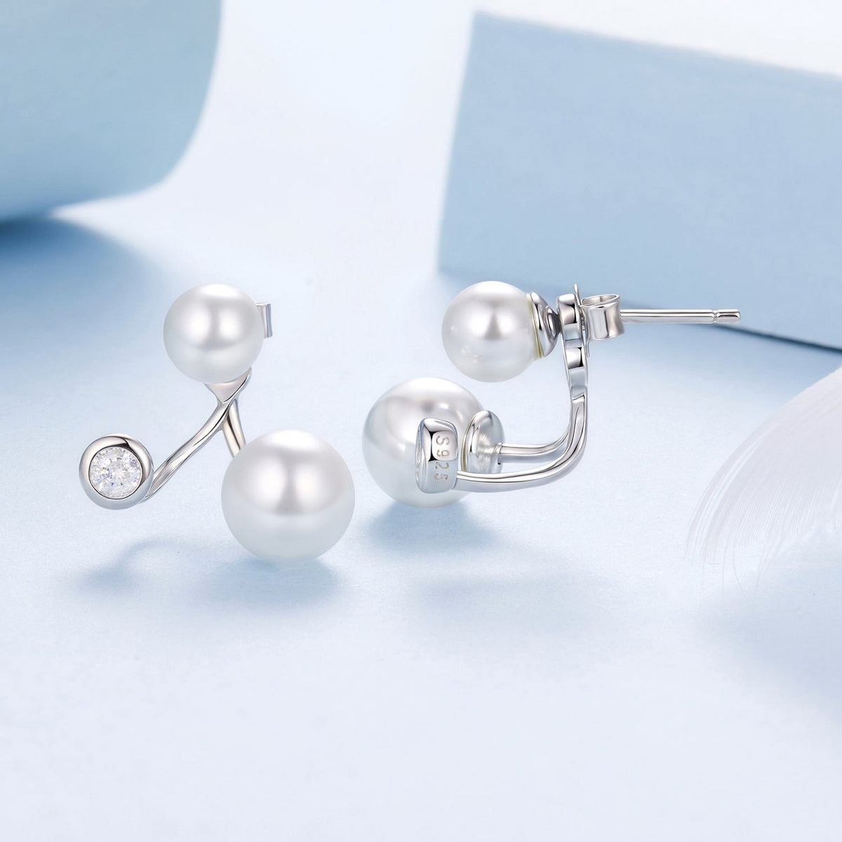 Sterling Silver CZ and Synthetic Pearl Earrings