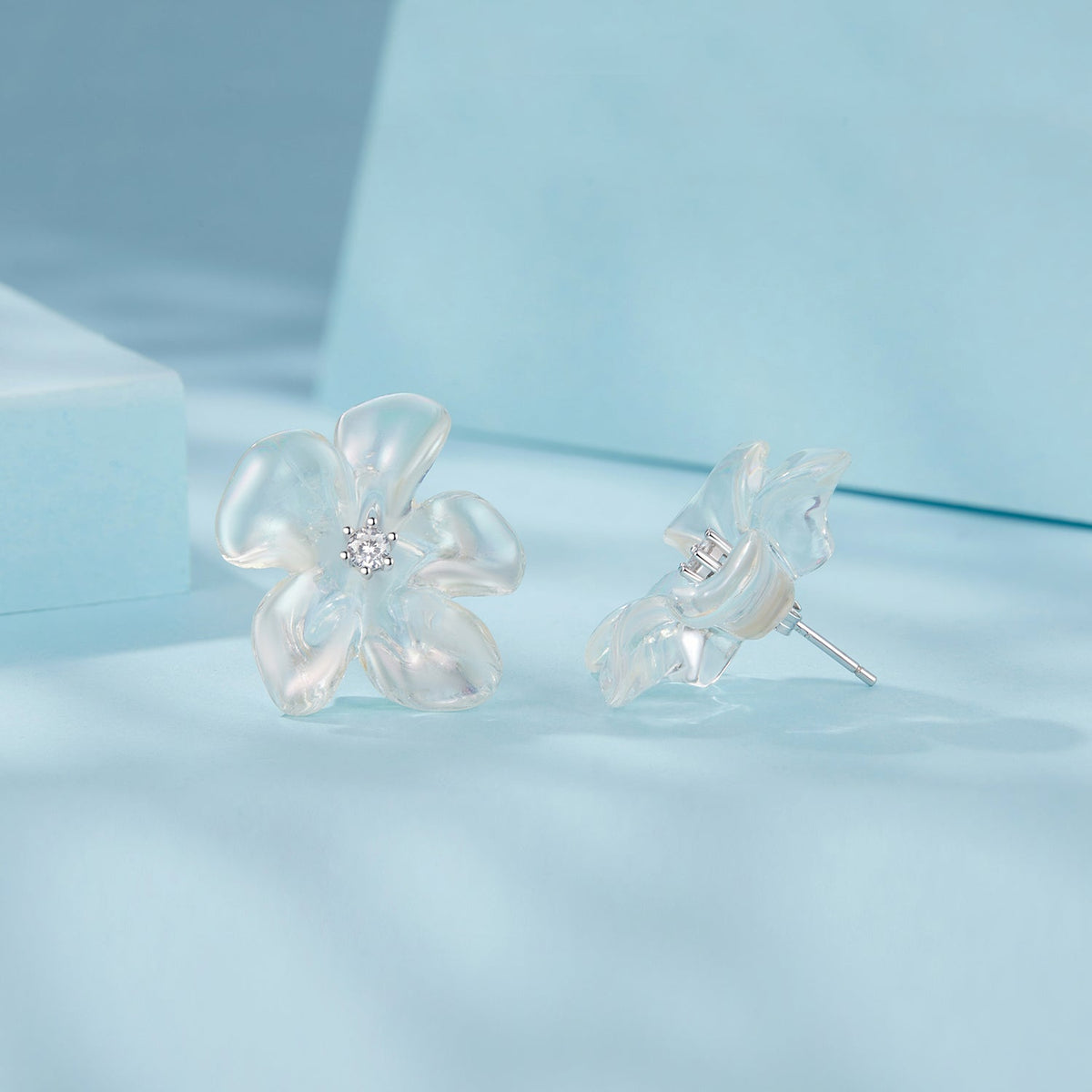 Sterling Silver Pavé CZ and Resin Drop Earrings