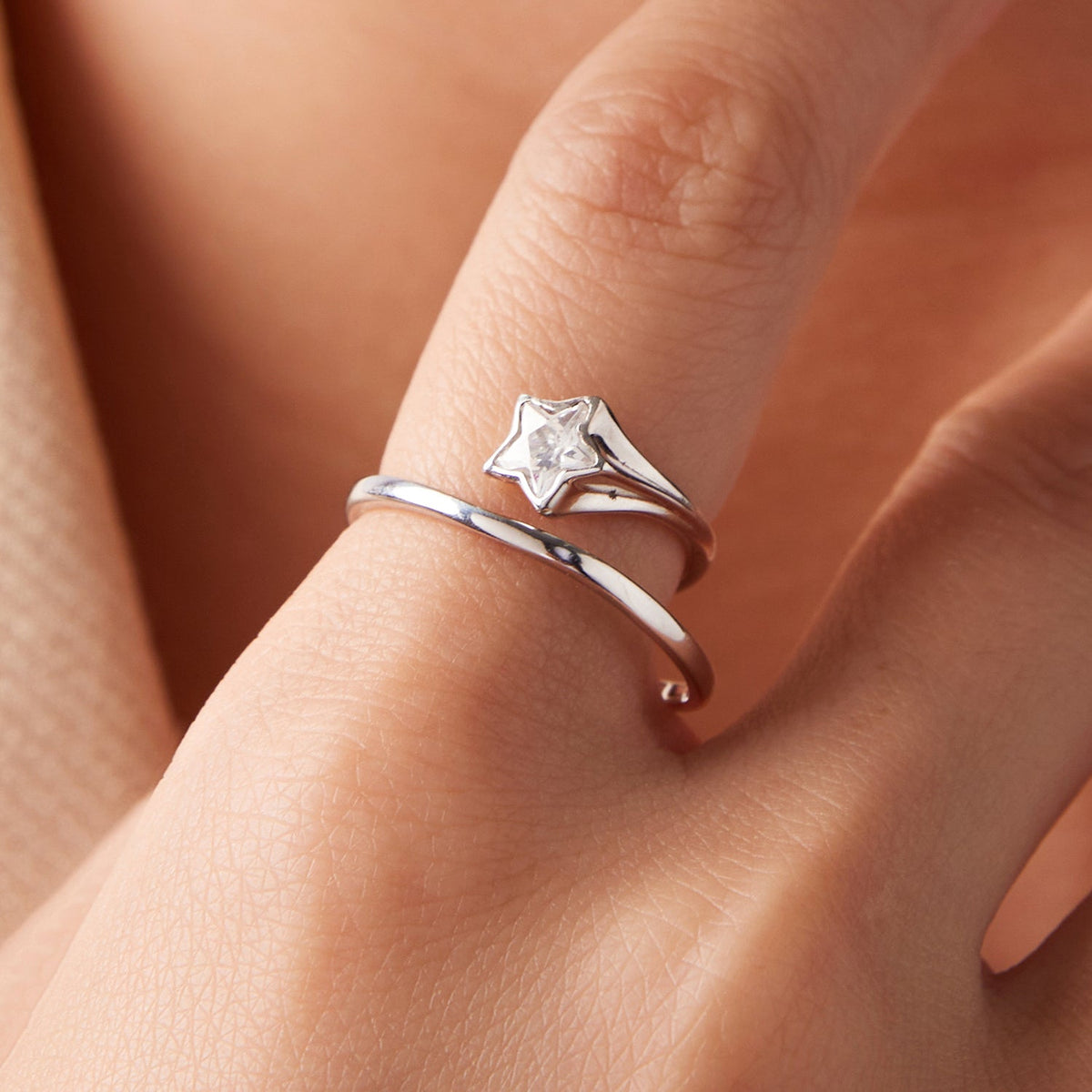 Sterling Silver White Gold Plated CZ Star Ring