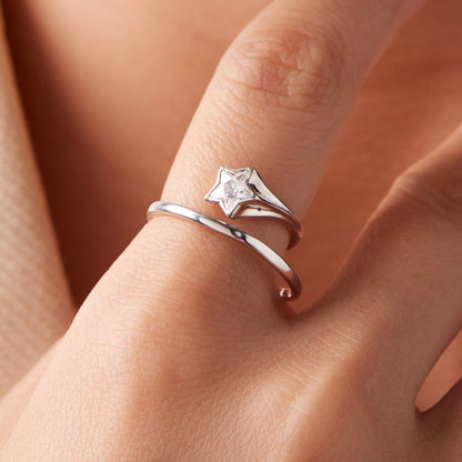 Sterling Silver White Gold Plated CZ Star Ring