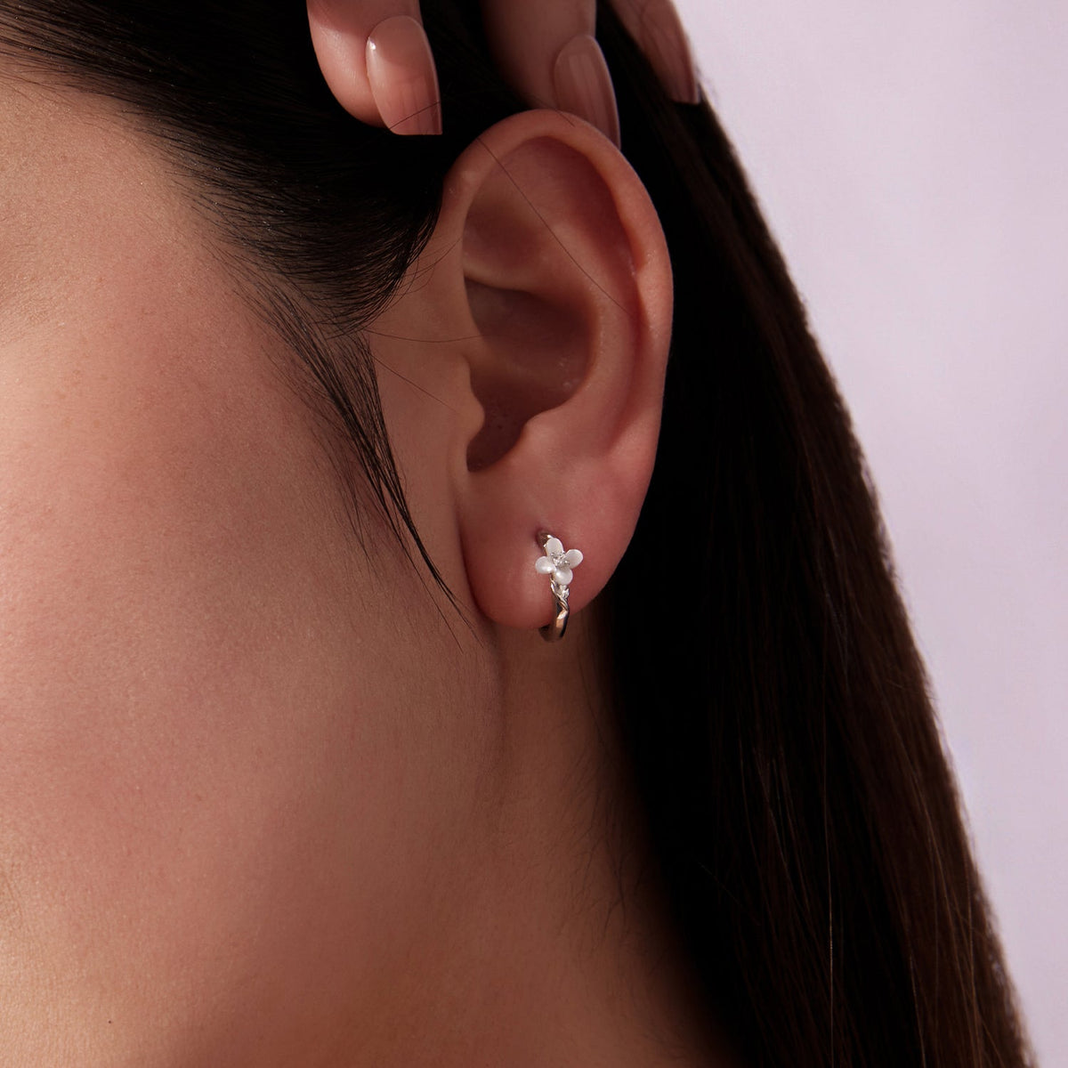 Sterling Silver Nacre and Pavé CZ Hoop Earrings