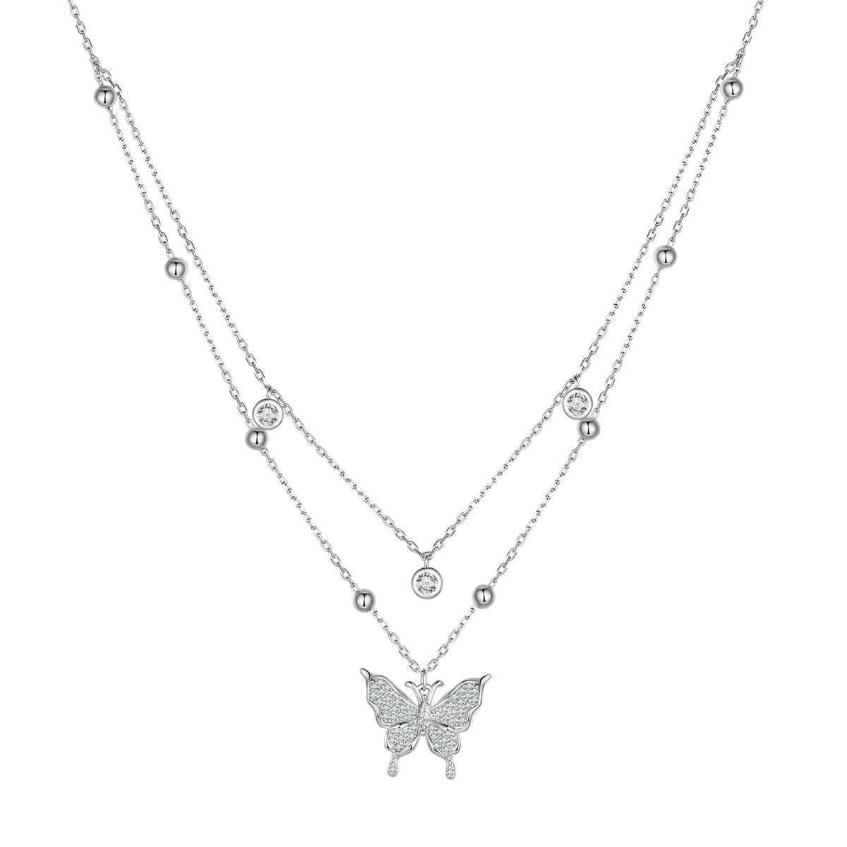 Sterling Silver Pavé Cubic Zirconia Butterfly Necklace
