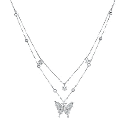 Sterling Silver Pavé Cubic Zirconia Butterfly Necklace