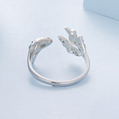 Sterling Silver White Gold Plated Nano Opal and CZ Ring