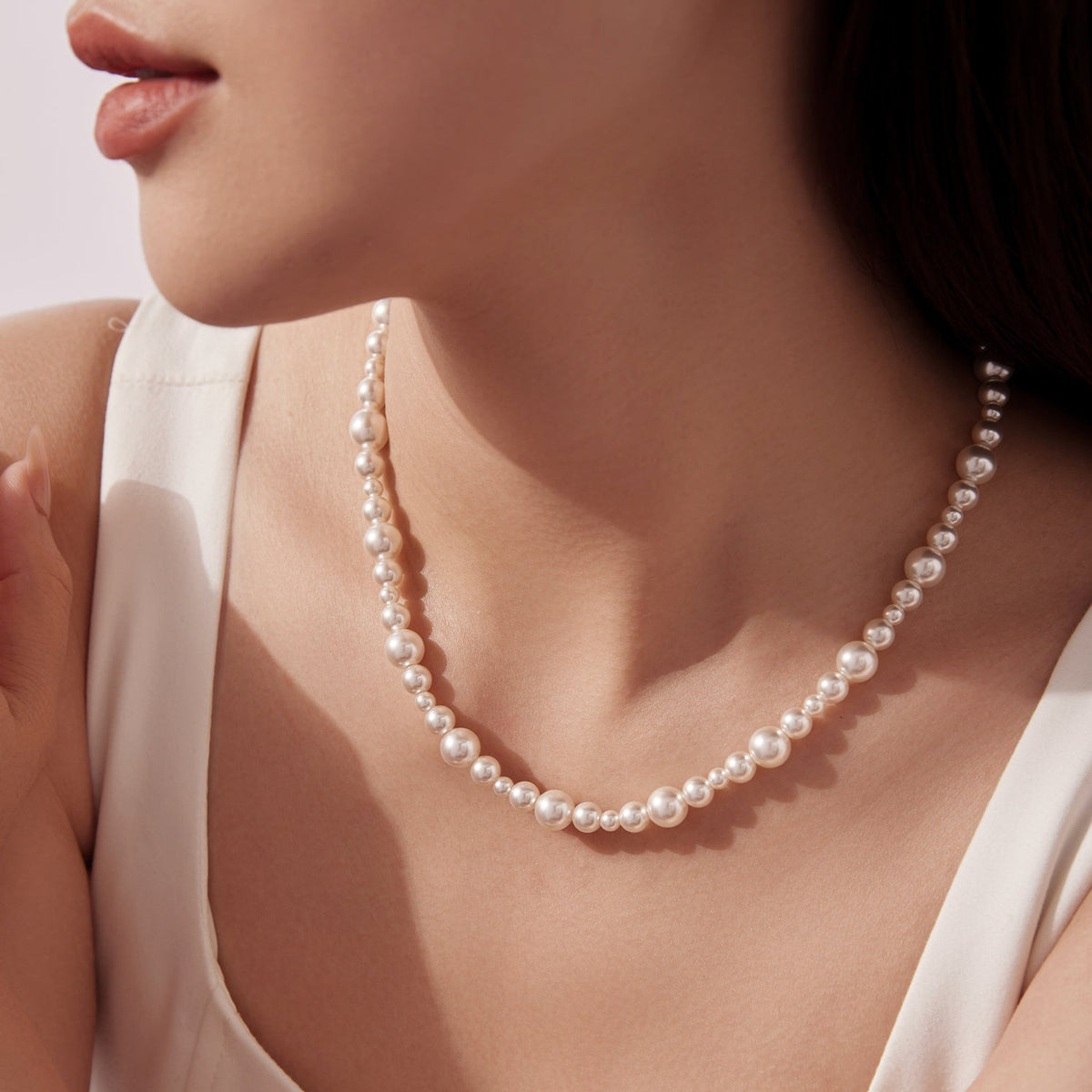 Sterling Silver White Gold Plated Synthetic Pearl Necklace
