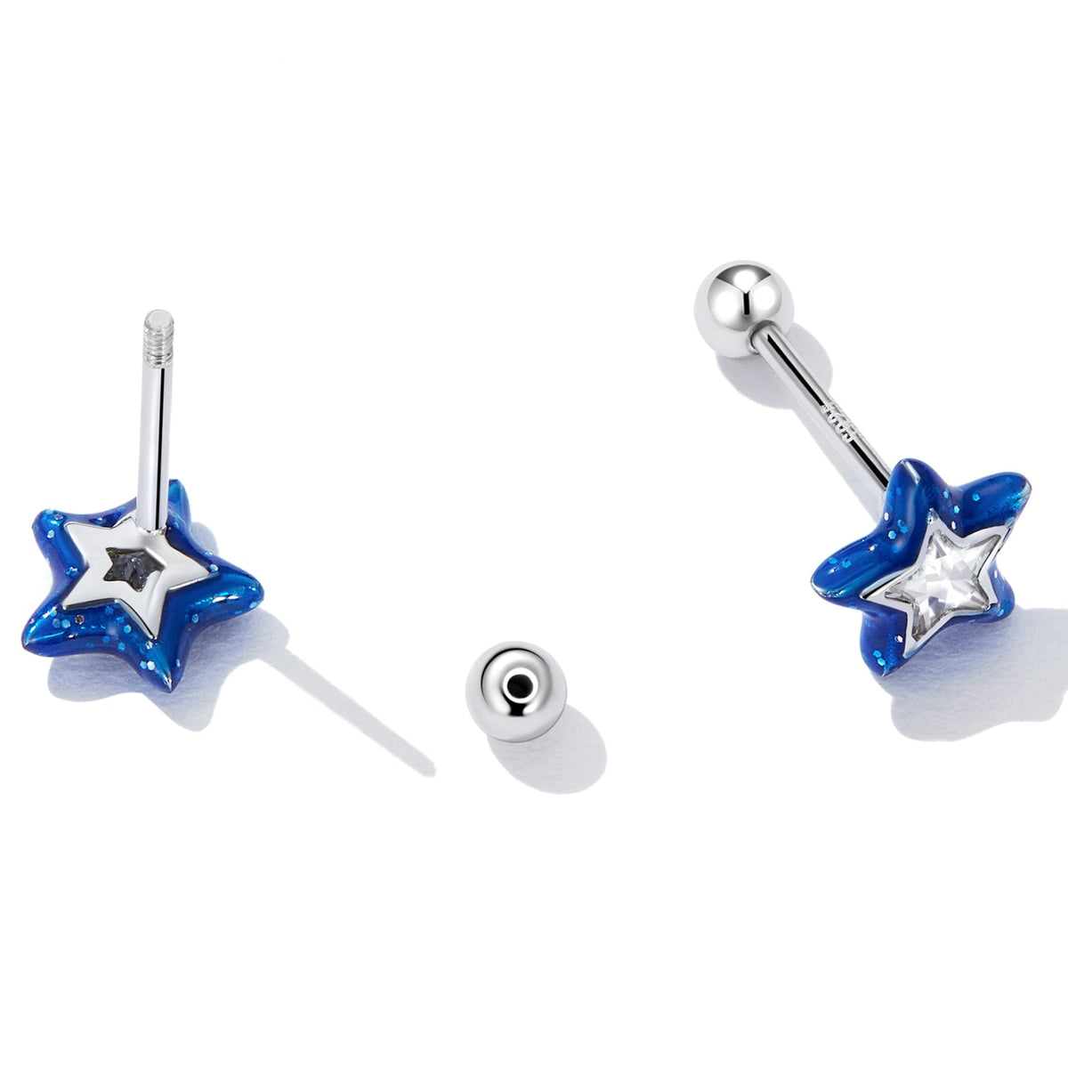 Sterling Silver Enamel Cubic Zirconia Stud Earrings