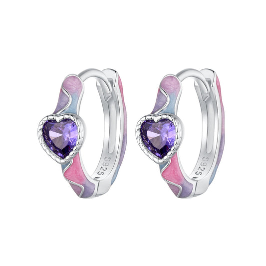 Sterling Silver Enamel Pavé CZ Hoop Earrings