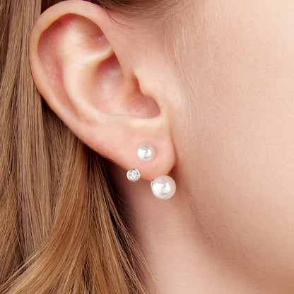 Sterling Silver CZ and Synthetic Pearl Earrings