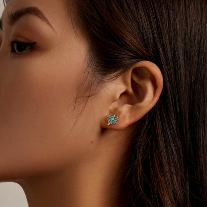 Sterling Silver Platinum Plated Enamel Earrings