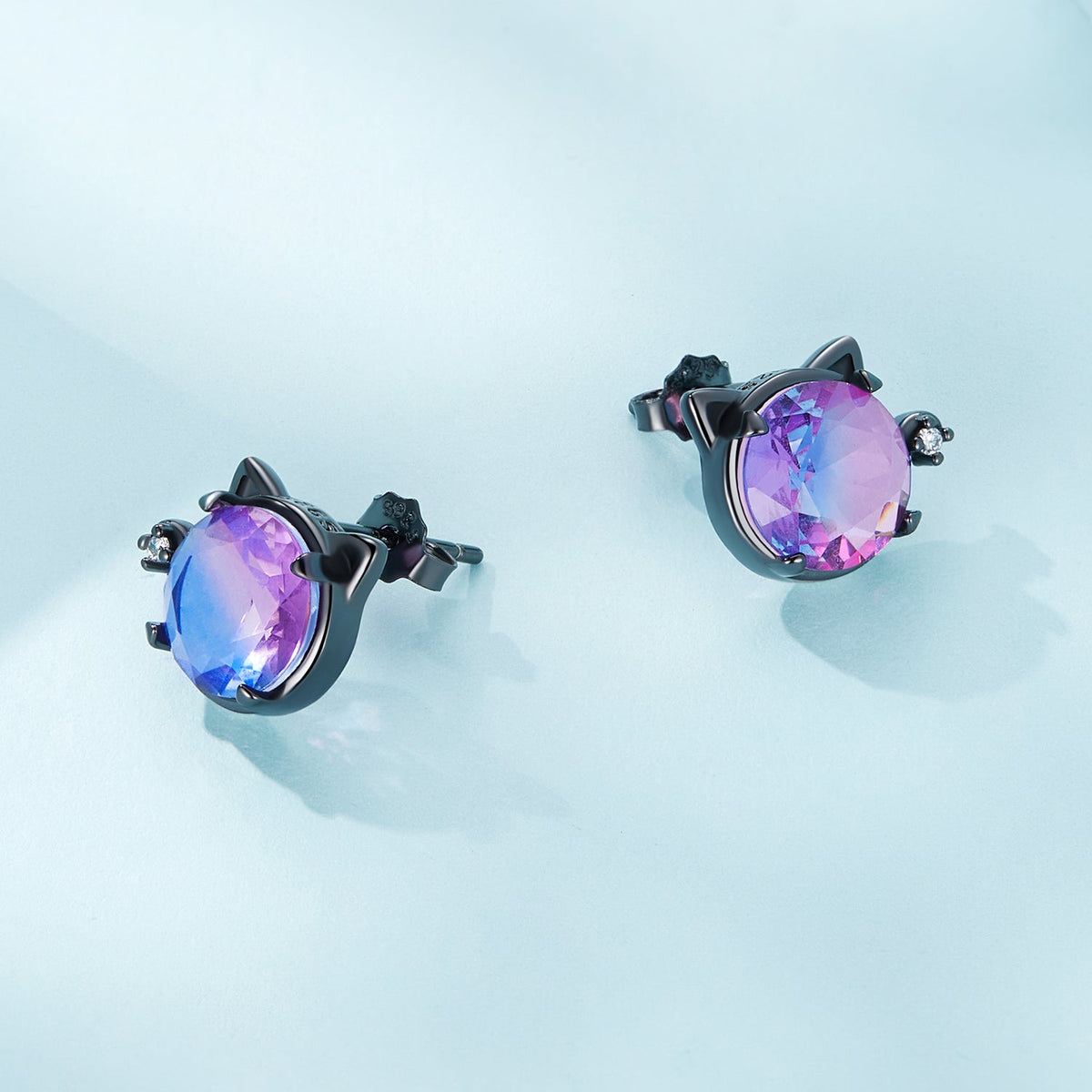 Sterling Silver Pavé CZ and Glass Black Gold Plated Earrings