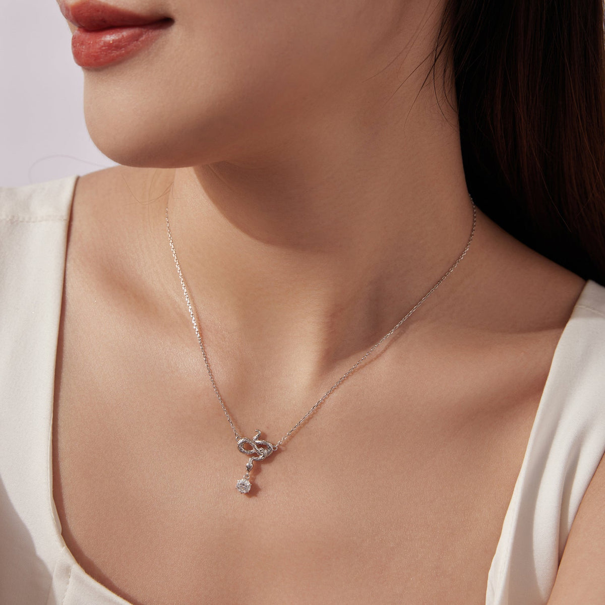 Sterling Silver Moissanite and CZ Pavé Necklace