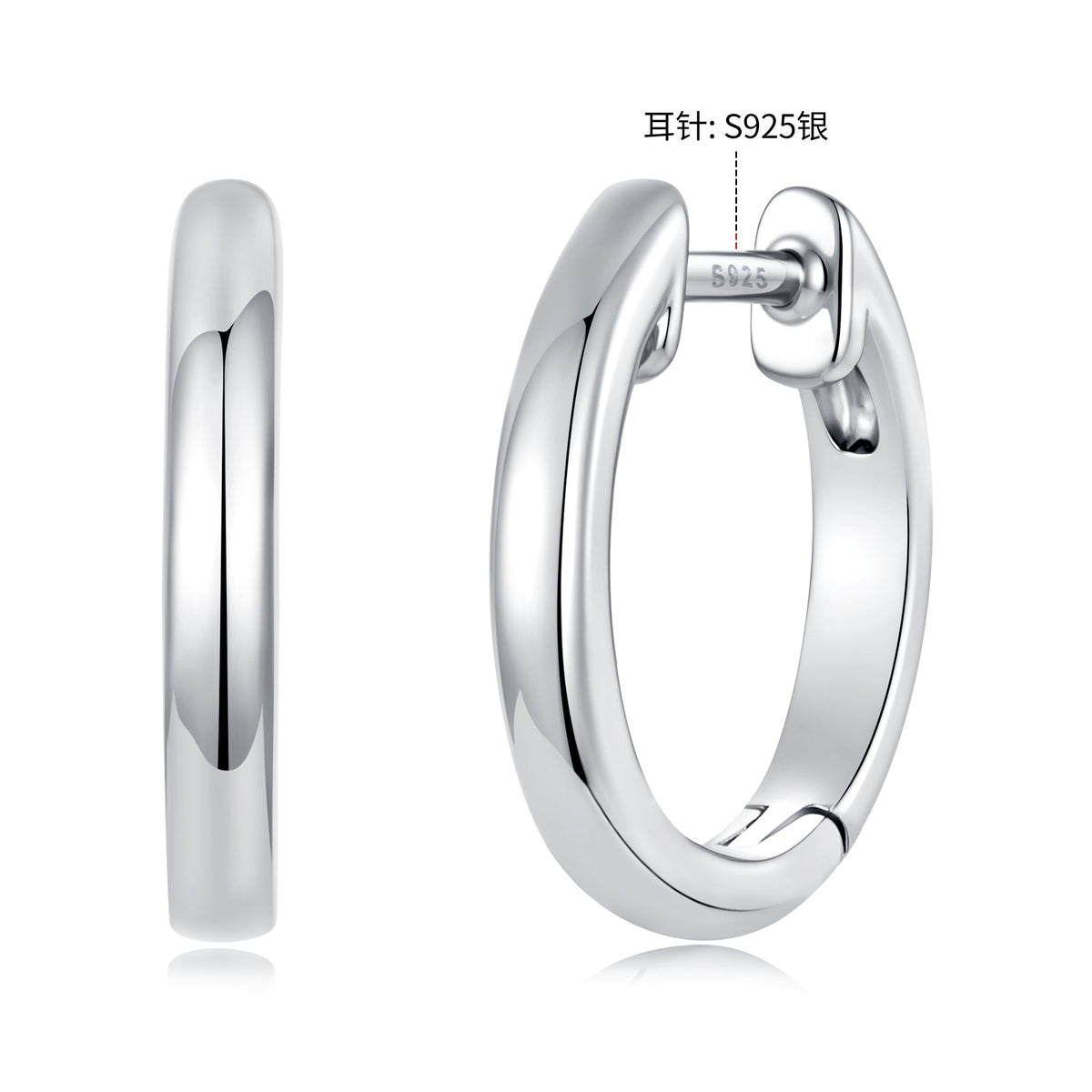 925 Sterling Silver White Gold Plated 1.4 x 0.2 cm Hoop Earrings for Women