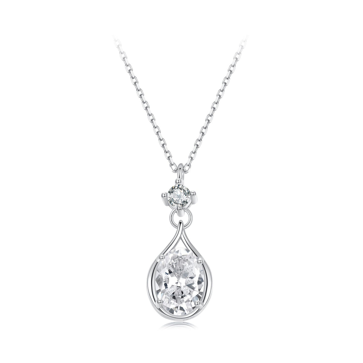 Sterling Silver White Gold Plated Pavé CZ Necklace