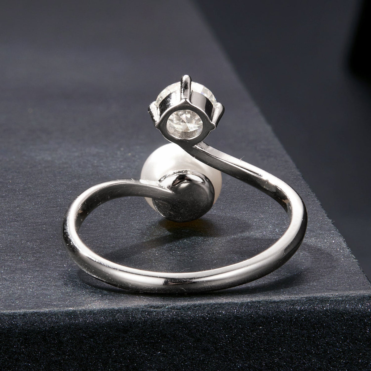 Sterling Silver Moissanite, Freshwater Pearl Ring