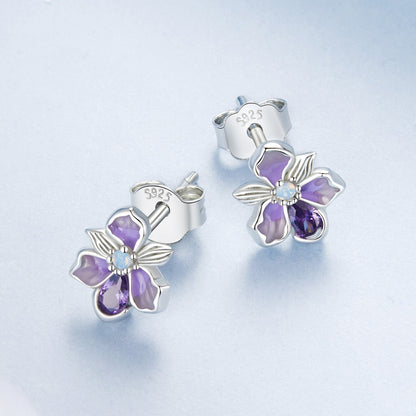 Sterling Silver White Gold Plated Nano Opal and CZ Pavé Stud Earrings