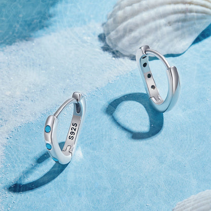 Sterling Silver Synthetic Turquoise Oxidized Hoop Earrings