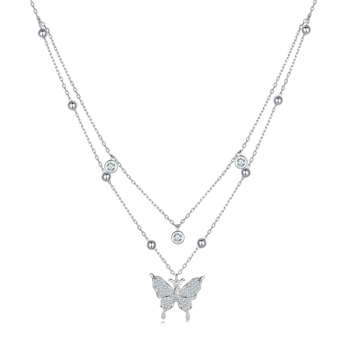 Sterling Silver Pavé Cubic Zirconia Butterfly Necklace