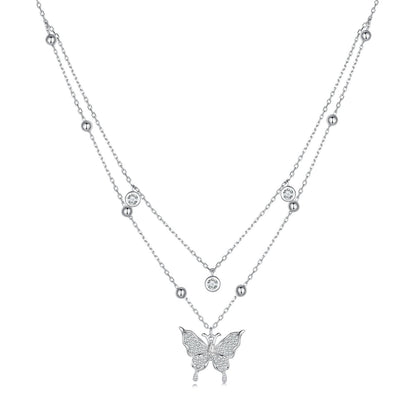 Sterling Silver Pavé Cubic Zirconia Butterfly Necklace