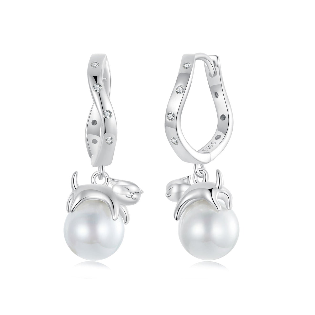 Sterling Silver Shell Pearl and CZ Drop Earrings