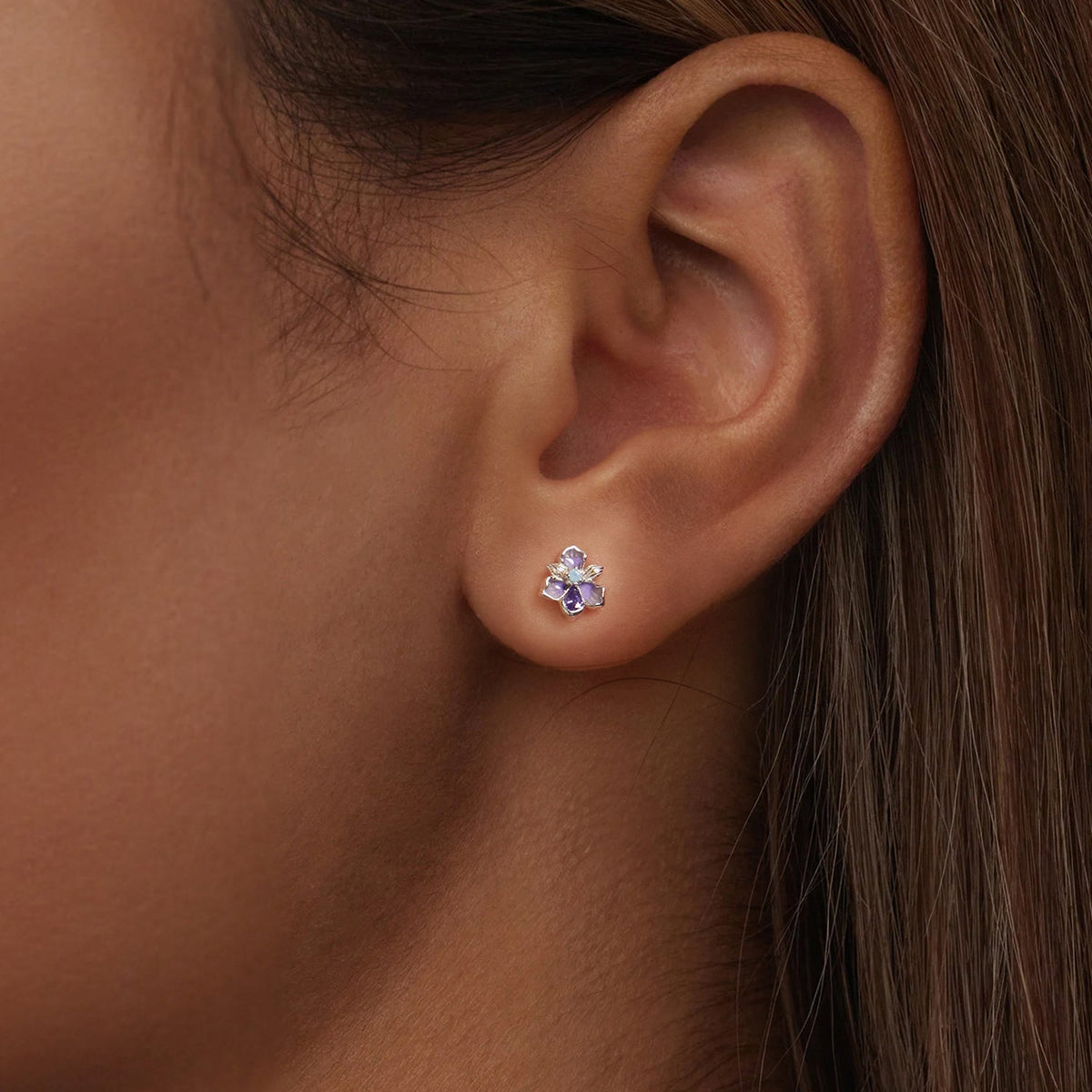 Sterling Silver White Gold Plated Nano Opal and CZ Pavé Stud Earrings
