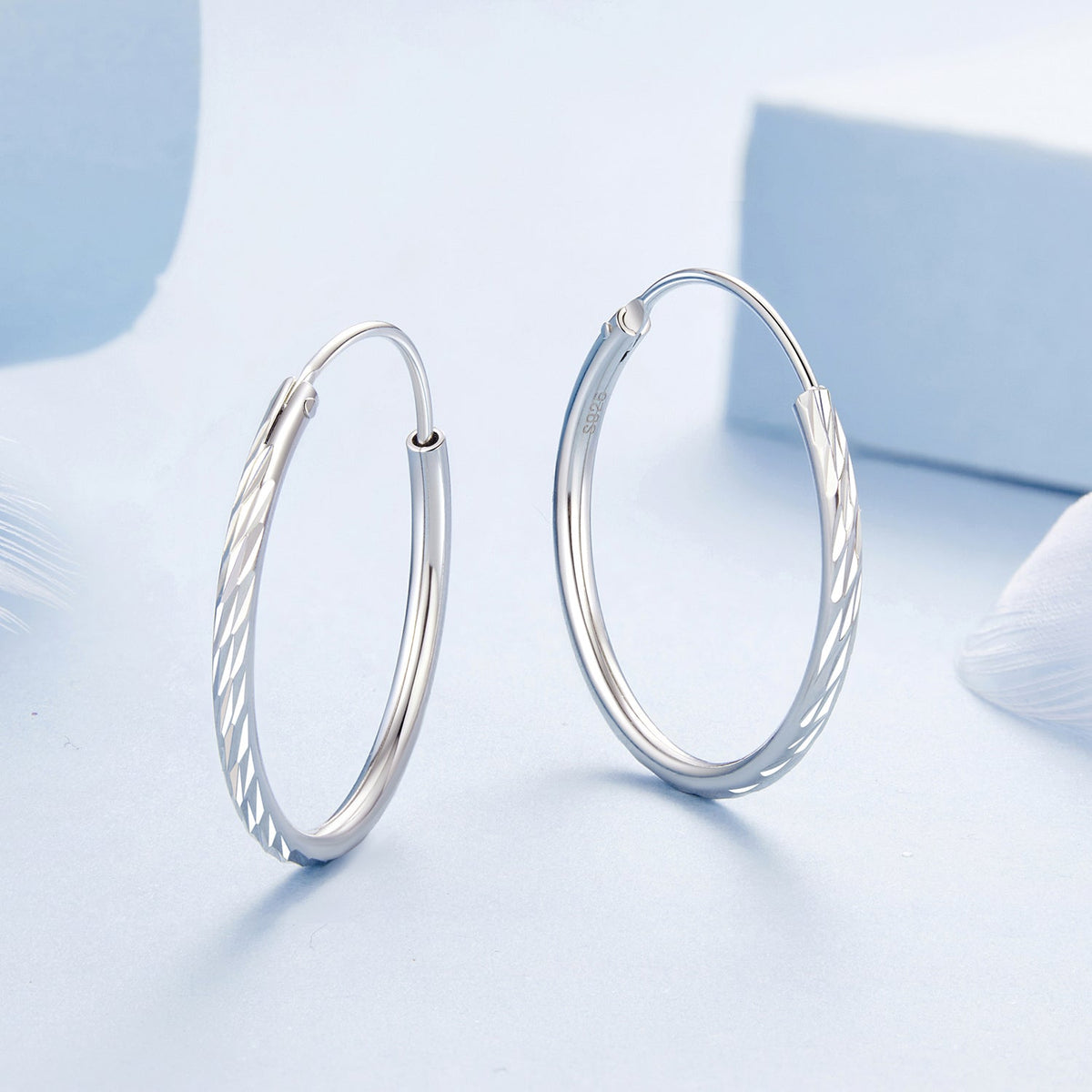 White Gold Plated Sterling Silver Hoop Earrings