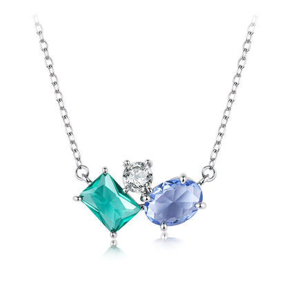 925 Sterling Silver White Gold Plated Transparent Glass CZ 40+5cm Pendant Necklace for Women
