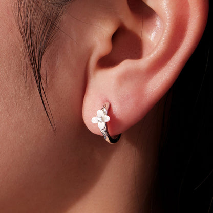 Sterling Silver Nacre and Pavé CZ Hoop Earrings