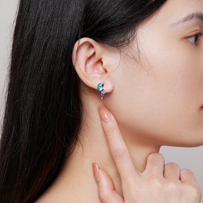 Sterling Silver Enamel CZ Pavé Earrings