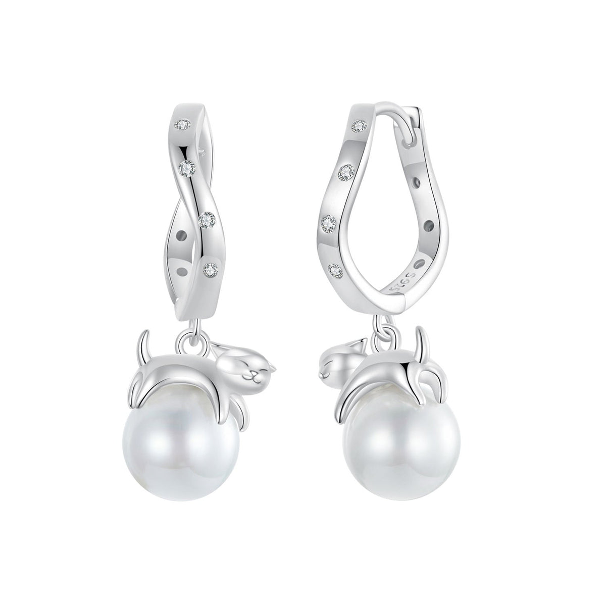 Sterling Silver Shell Pearl and CZ Drop Earrings