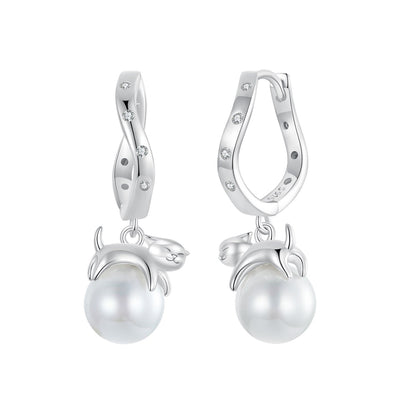 Sterling Silver Shell Pearl and CZ Drop Earrings