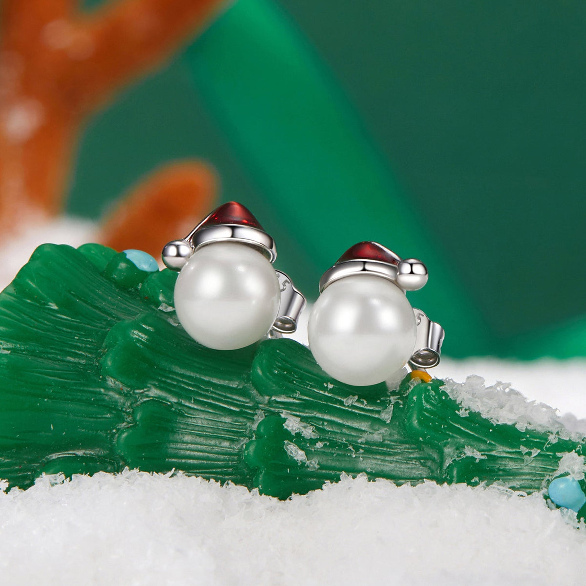 Sterling Silver White Gold Plated Enamel Shell Pearl Earrings