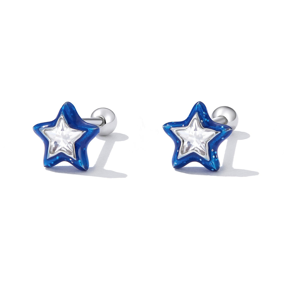 Sterling Silver Enamel Cubic Zirconia Stud Earrings