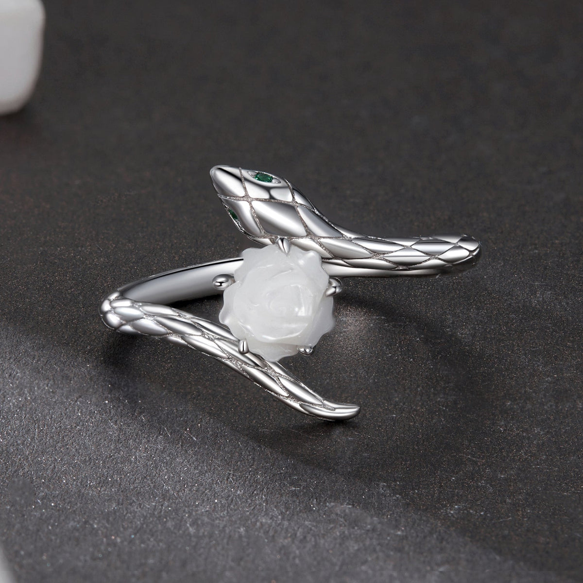 White Gold Plated Sterling Silver Cubic Zirconia & Shell Ring