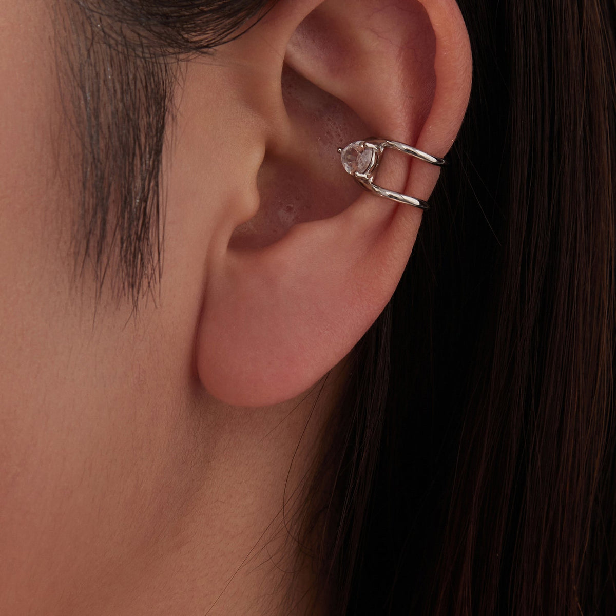 Sterling Silver White Gold Plated Pavé CZ Hoop Earrings