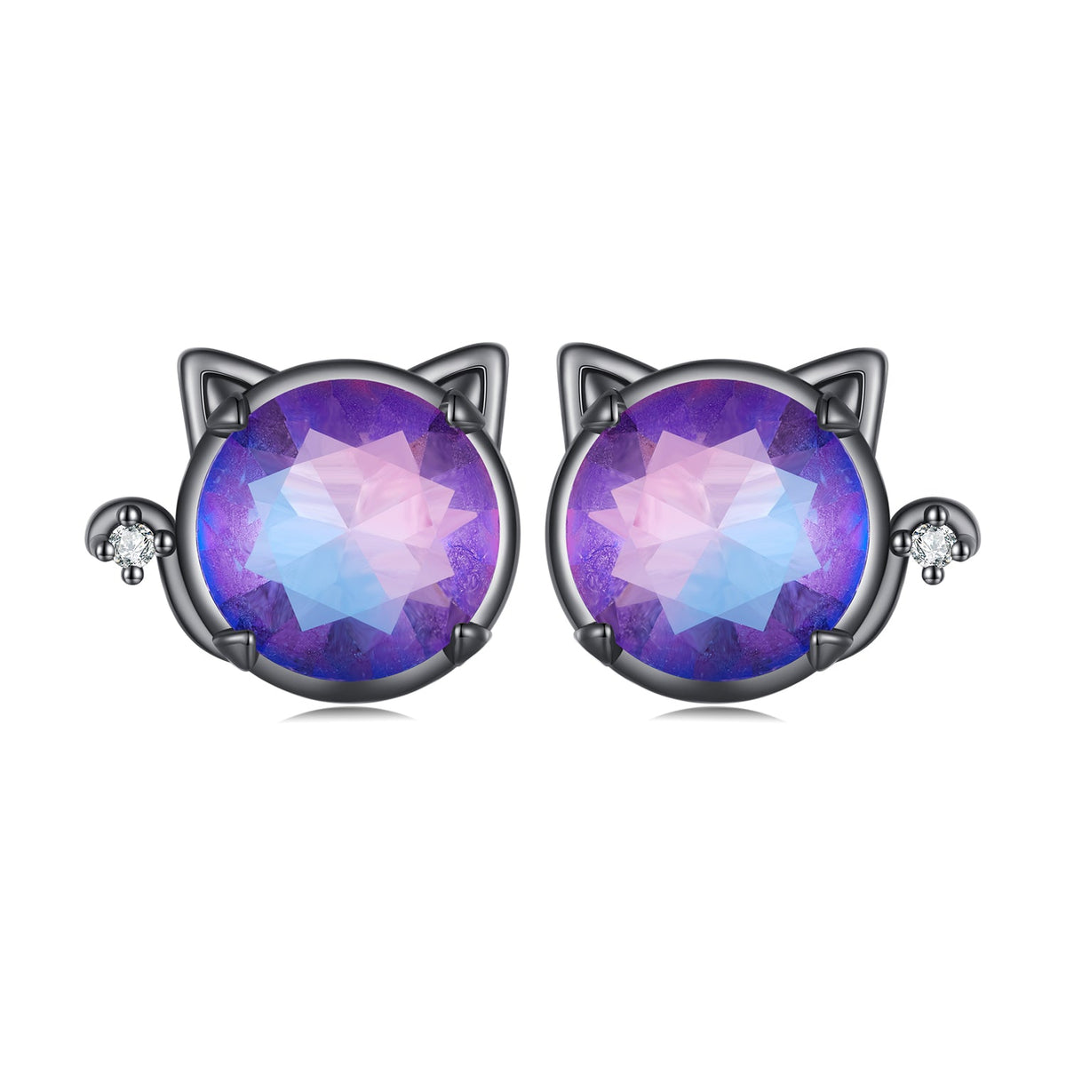 Sterling Silver Pavé CZ and Glass Black Gold Plated Earrings