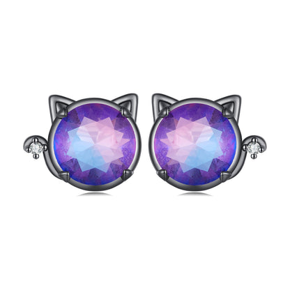 Sterling Silver Pavé CZ and Glass Black Gold Plated Earrings