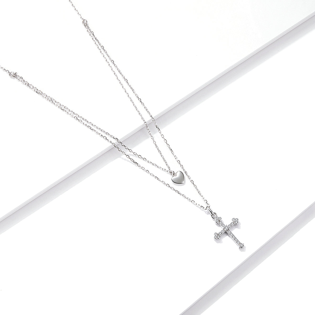 Sterling Silver Platinum Plated Cubic Zirconia Adjustable Necklace