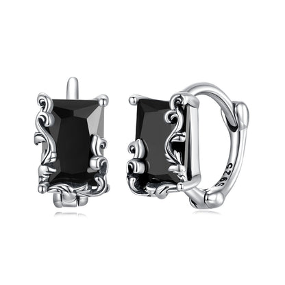 Sterling Silver Oxidized Cubic Zirconia Pavé Hoop Earrings