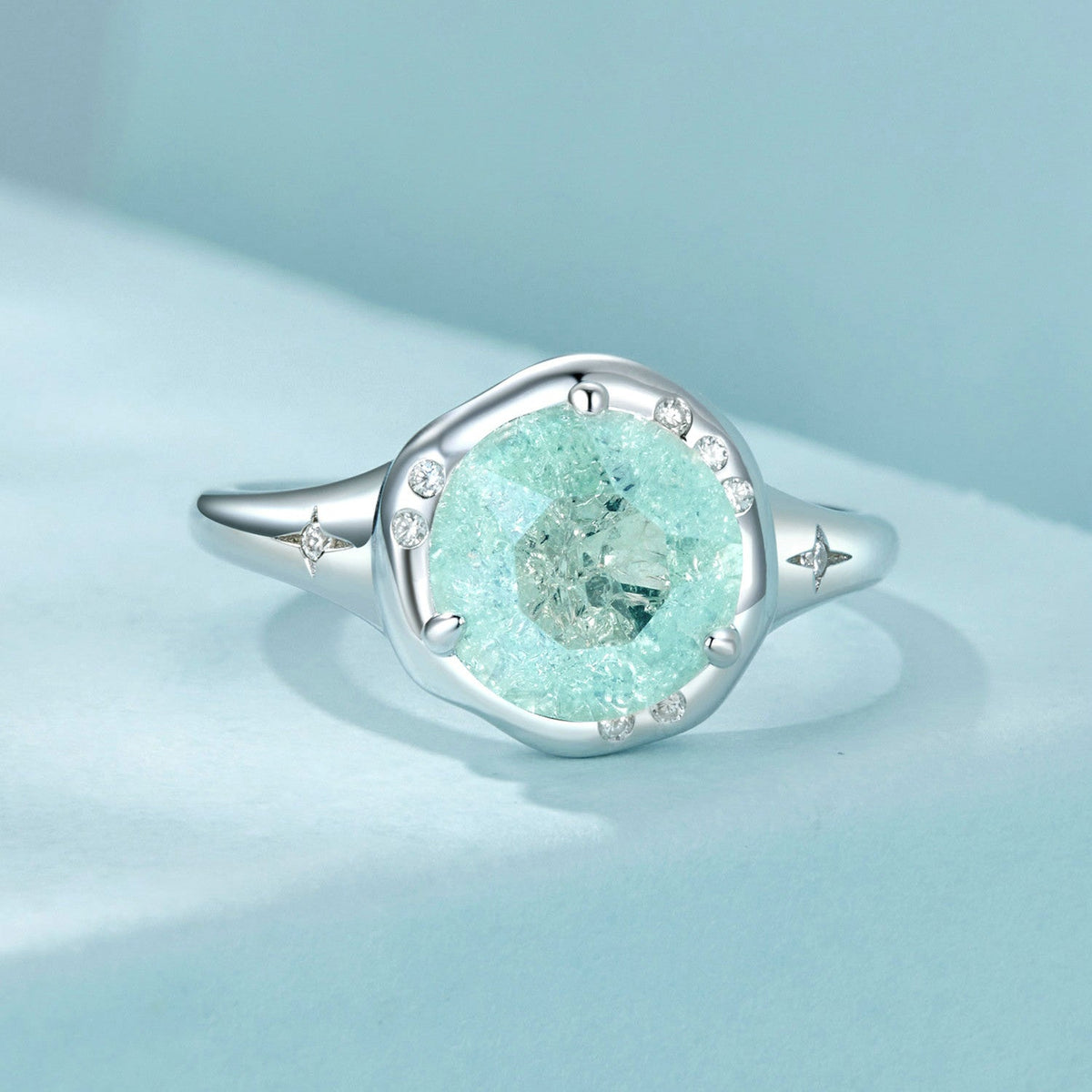 Sterling Silver CZ and Glass Ring