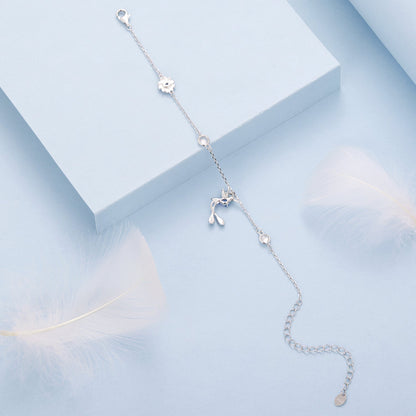 Sterling Silver White Gold Plated Enamel Pavé CZ Bird Charm Bracelet